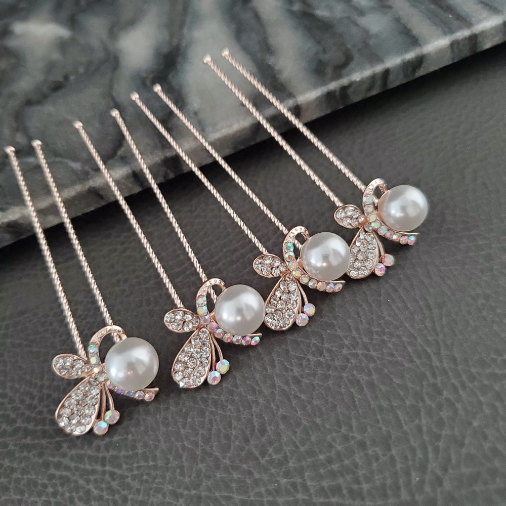 4x Pearl Butterfly Pin Set Flower Girl Hairpiece